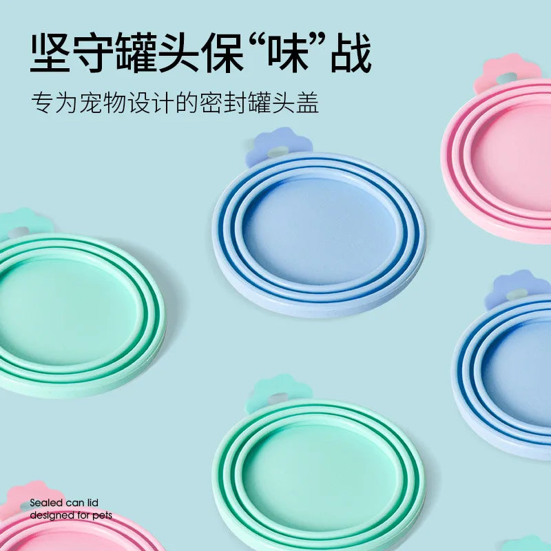 Reusable 3 In 1 Pet Food Can Silicone Cover Dogs Cats Storage Tin Cap Lid Seal Cover Pet Supplies Suitable for 8.9cm/7.3cm/6.5cm
