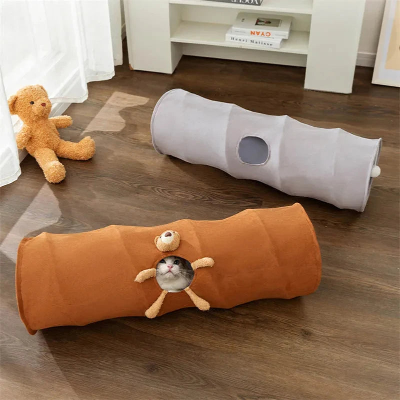 Cat Tunnel Bed for Indoor Cat Toys Play Tube with Ball Playground Foldable Soft Plush for Kitten Puppy Rabbit Pet Supplies CW104