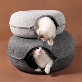 Donut Cat Tunnel Bed Pets House Natural Felt Pet Cat Cave Interactive Toys Round Wool Felt Pet Bed Cat Training Toy Cat House