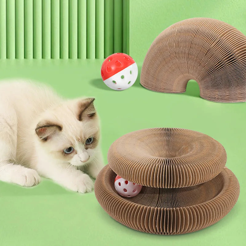 Organ Foldable Cat Scratch Board Toy with Bell Cat Grinding Claw Cat Climbing Frame Round Corrugated Cats Interactive Toys