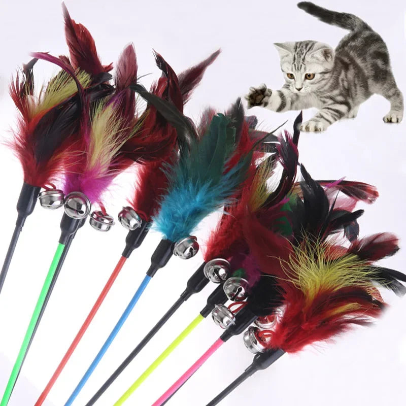 Cat Toy Feather Stick Toy for Cats Kittens Interactive Cat Toy Pet with Bell Pet Toys Cat Supplies Play Game Pet Products