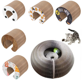 Organ Foldable Cat Scratch Board Toy with Bell Cat Grinding Claw Cat Climbing Frame Round Corrugated Cats Interactive Toys