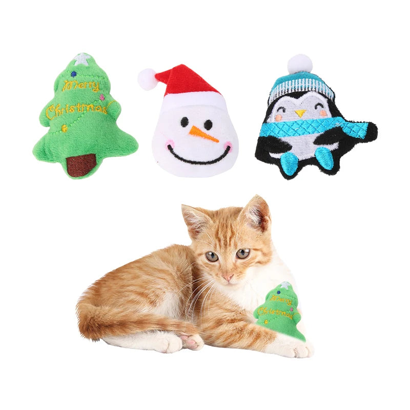 Christmas series lovely Christmas tree snowman penguin shape cat plush toy interactive play pet supplies